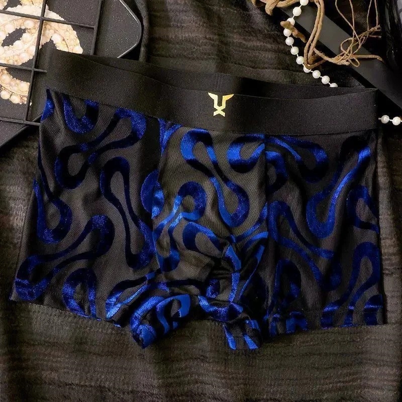 Sheer Mesh Boxer Briefs with Abstract Swirl Print