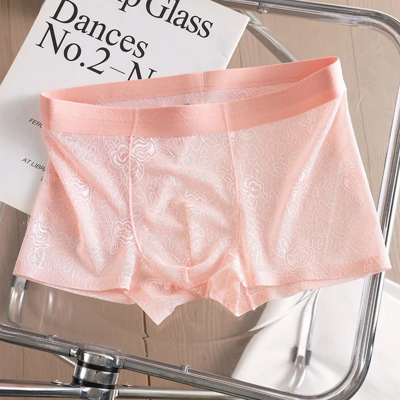 Sheer Floral Lace Boxer Briefs with Breathable Mesh Design