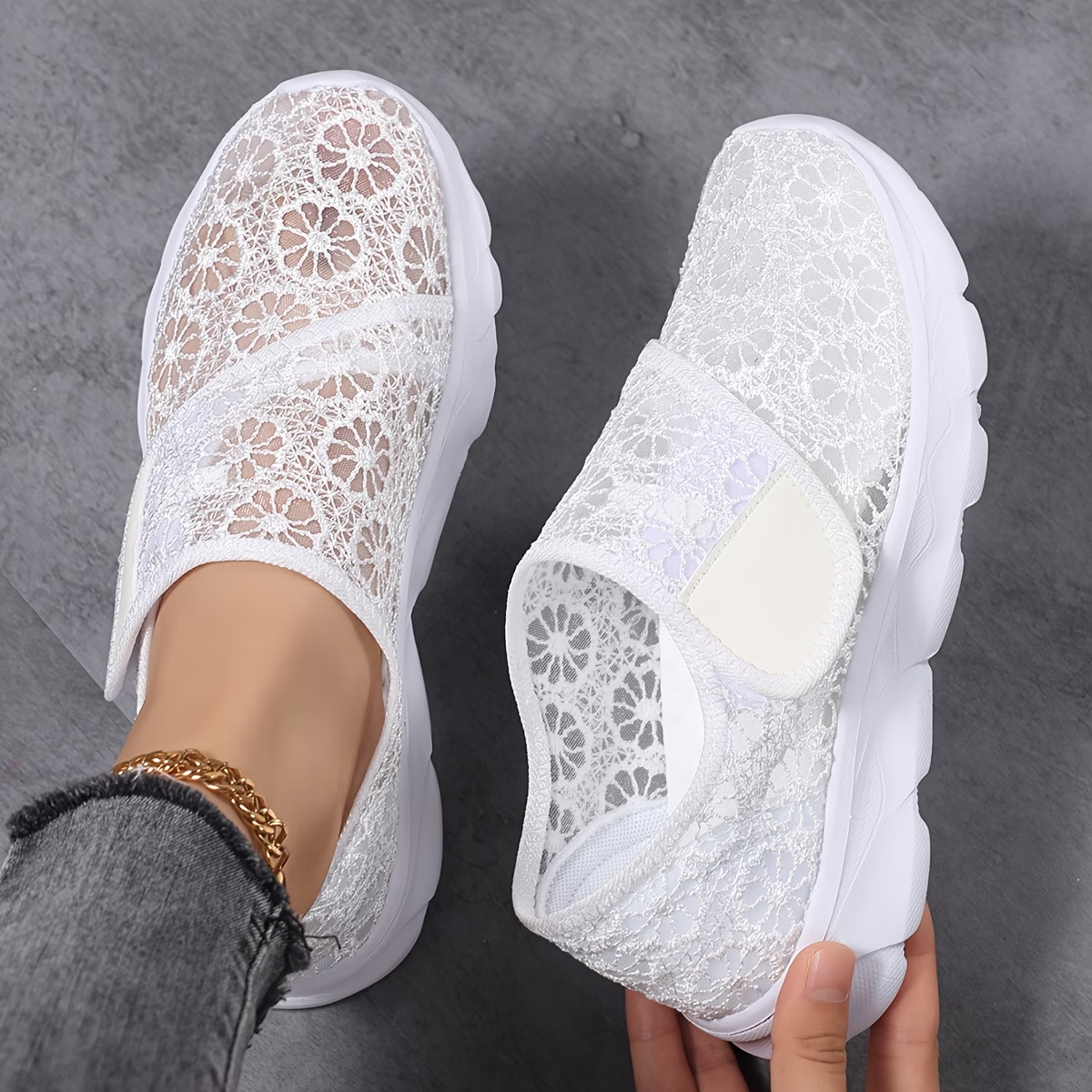 Lace Mesh Slip-On Platform Sneakers