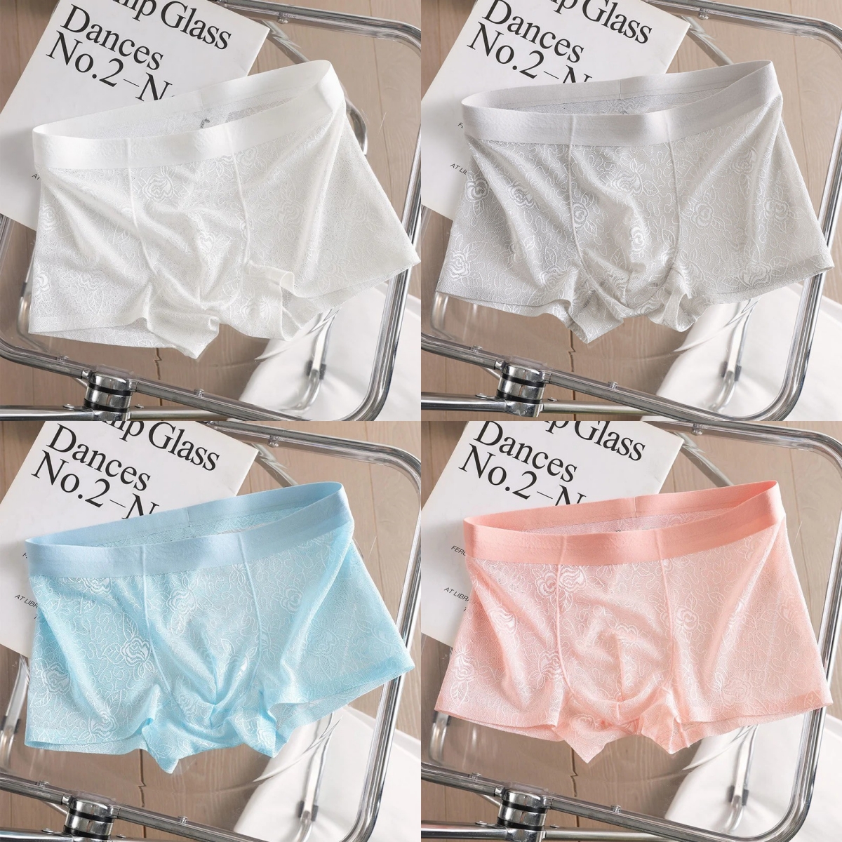 Sheer Floral Lace Boxer Briefs with Breathable Mesh Design