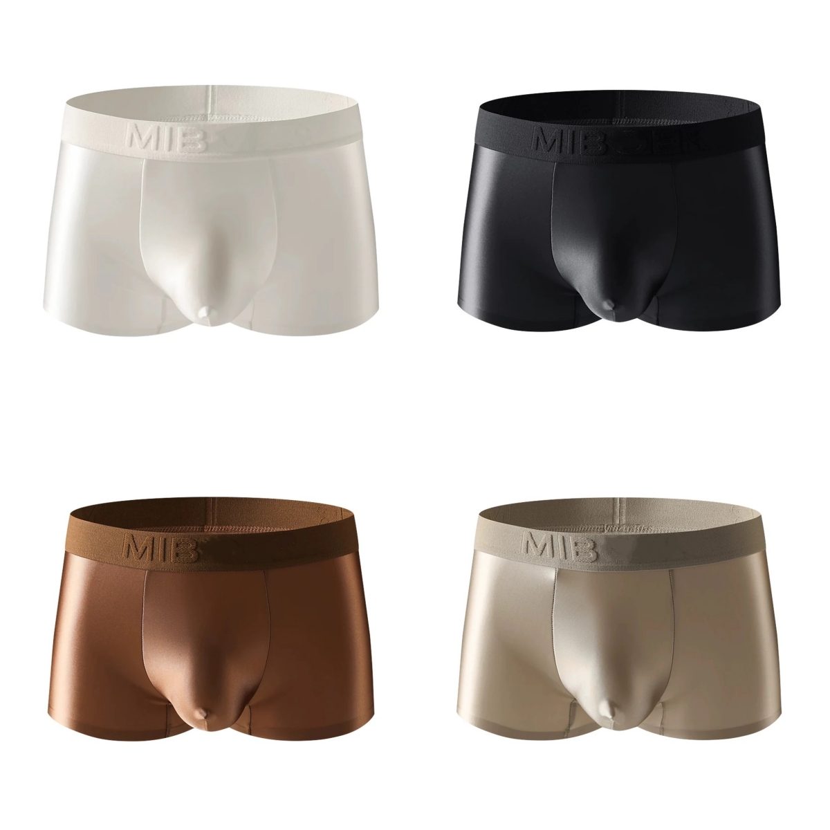 Satin Finish Boxer Briefs with Elastic Waistband and Seamless Design