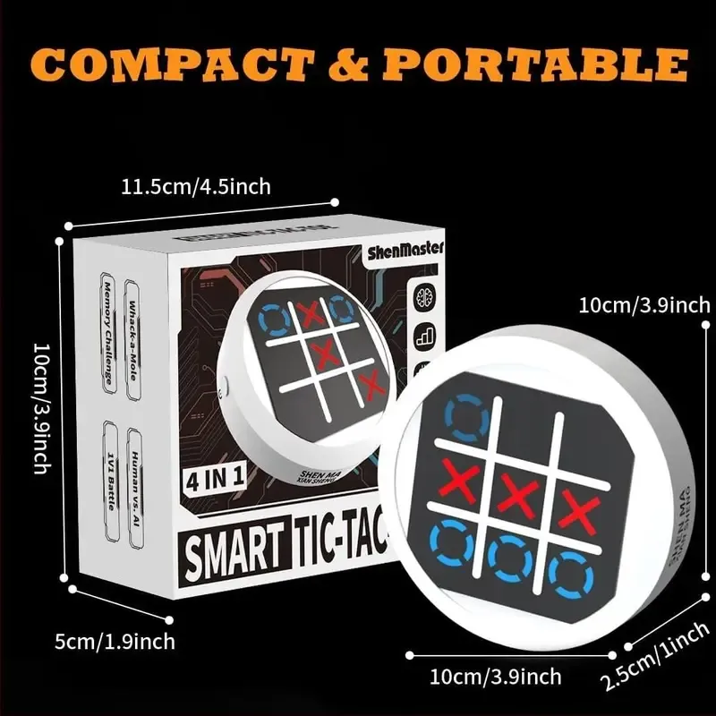 4 in 1 Electronic Tic Tac Toe Game, Portable Handheld Puzzle Game Console, Travel Games for Kids & Adults, Educational and Memory Growth Board Games