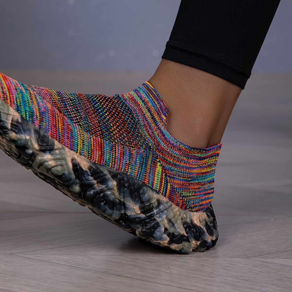 Colorful Knit Slip On Sock Sneakers With Textured Sole