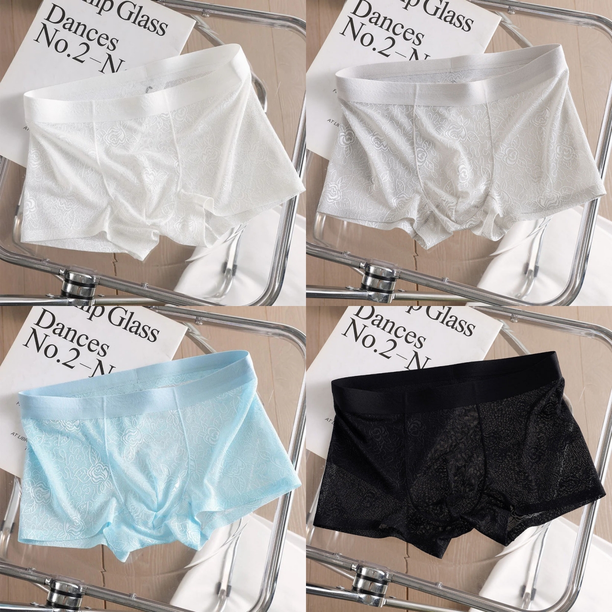 Sheer Floral Lace Boxer Briefs with Breathable Mesh Design