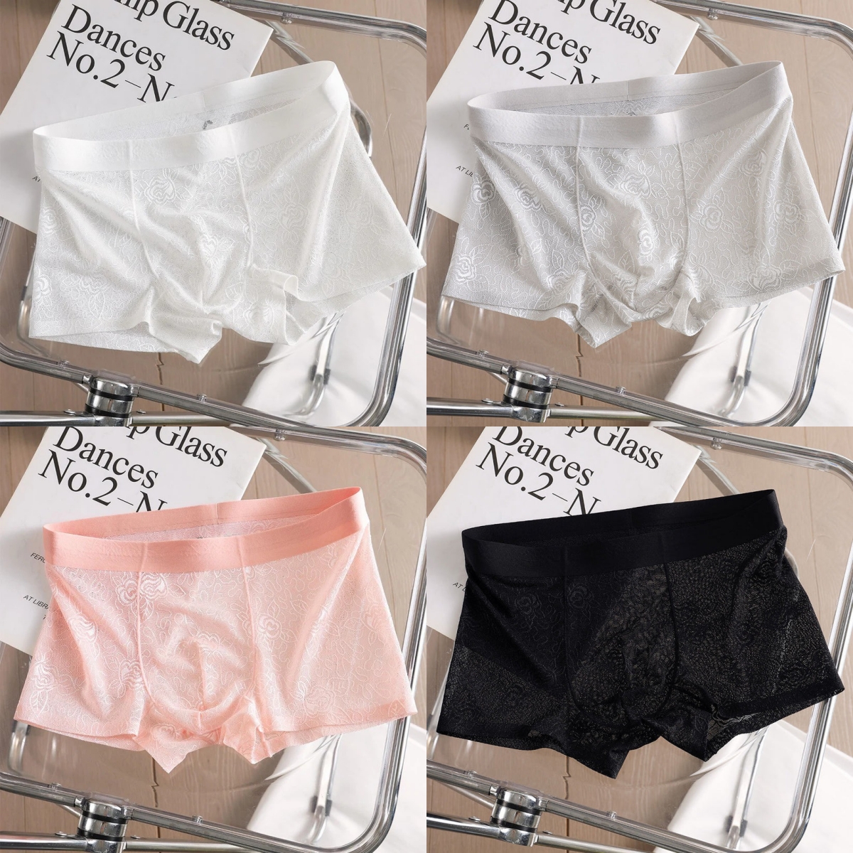 Sheer Floral Lace Boxer Briefs with Breathable Mesh Design