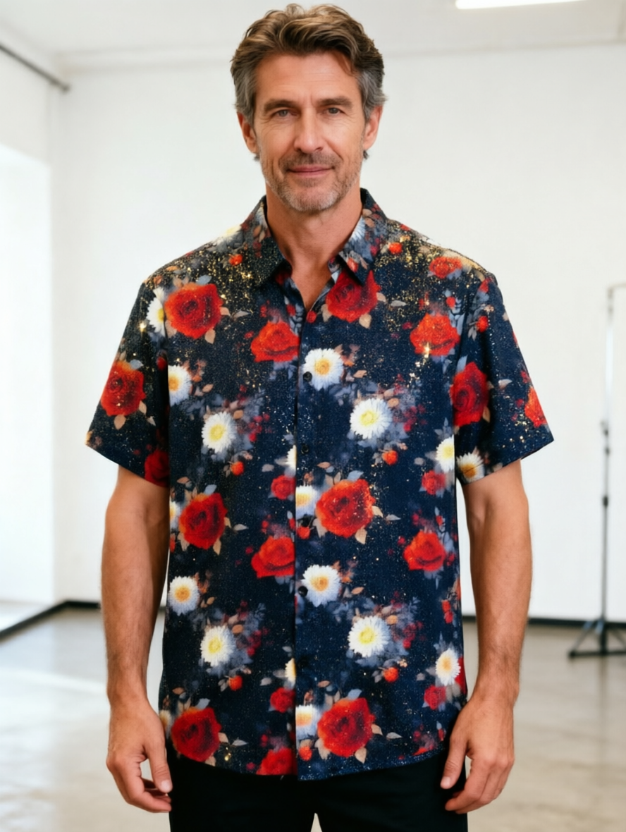 Midnight Garden Short Sleeve Shirt Bold Floral Print