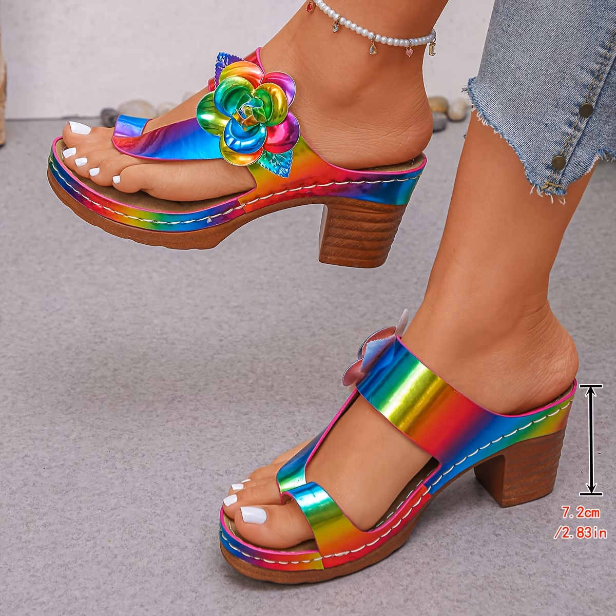 summer womens wedge heel platform high heels fashionable flip flops gradient laser color sparkling comfortable for all day wear french style vintage elegant fashionable comfortable lightweight for parties and daily wear Product details 4