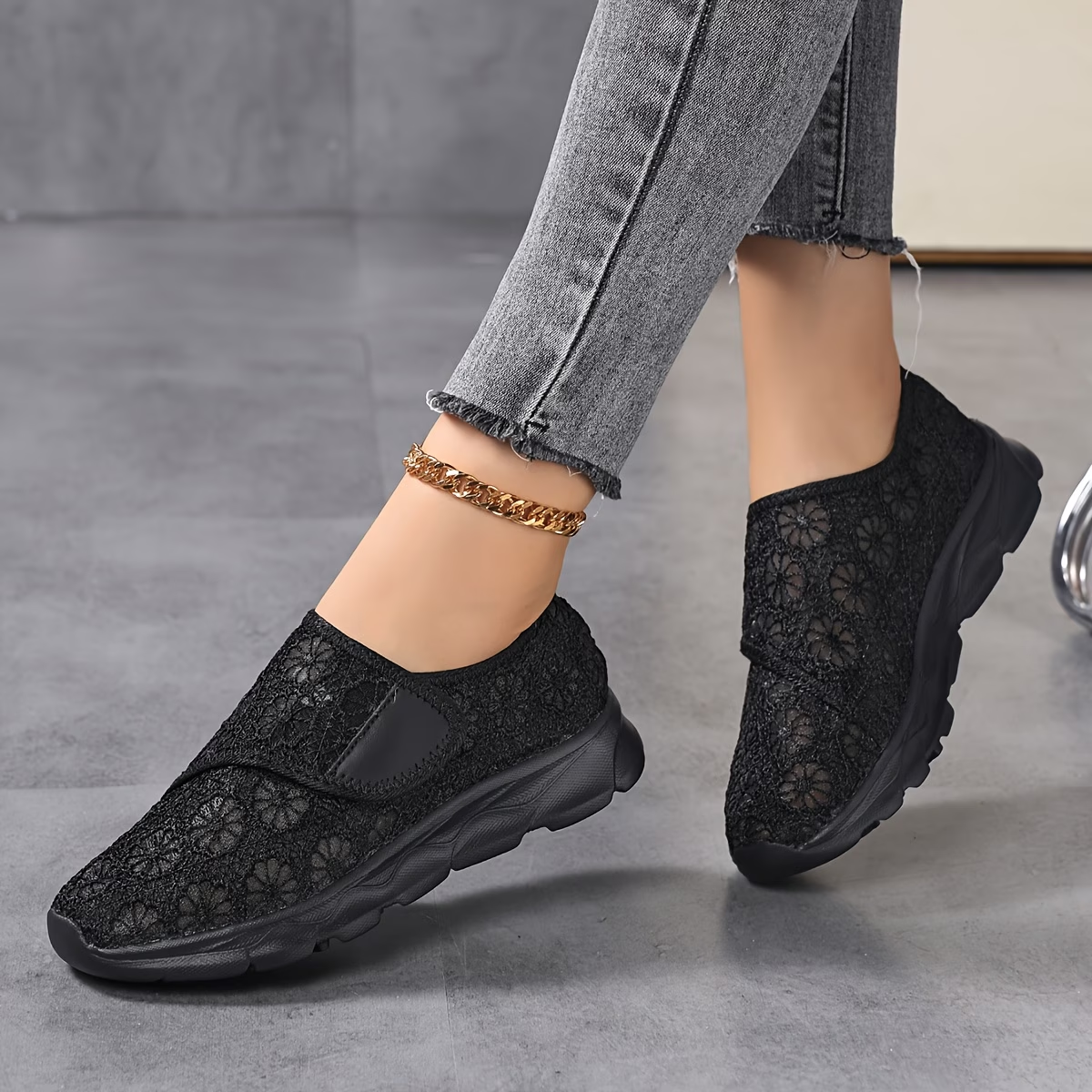 Lace Mesh Slip-On Platform Sneakers