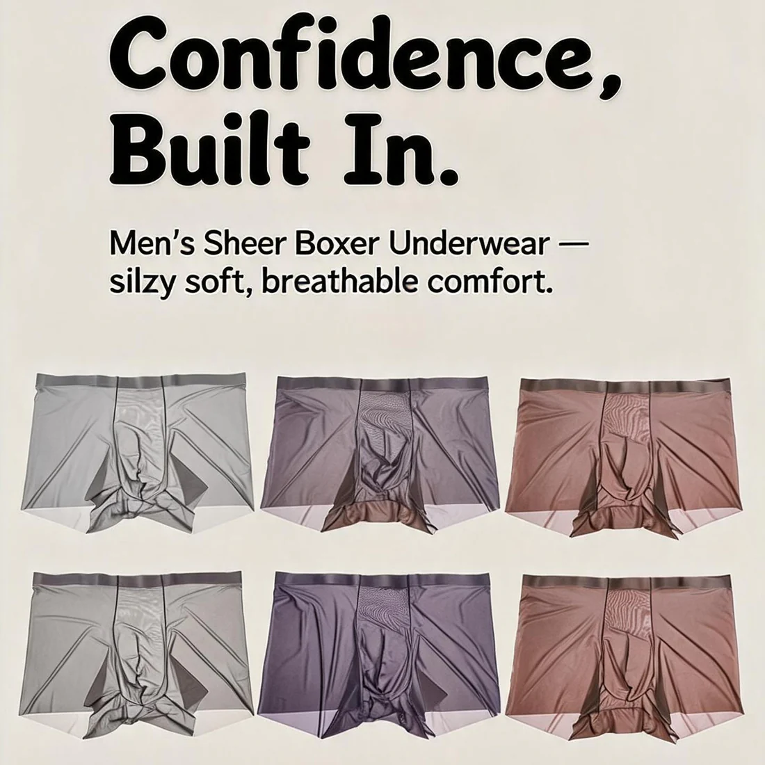 Ice Silk Boxer Briefs with Glossy Finish and Mesh Pouch Design