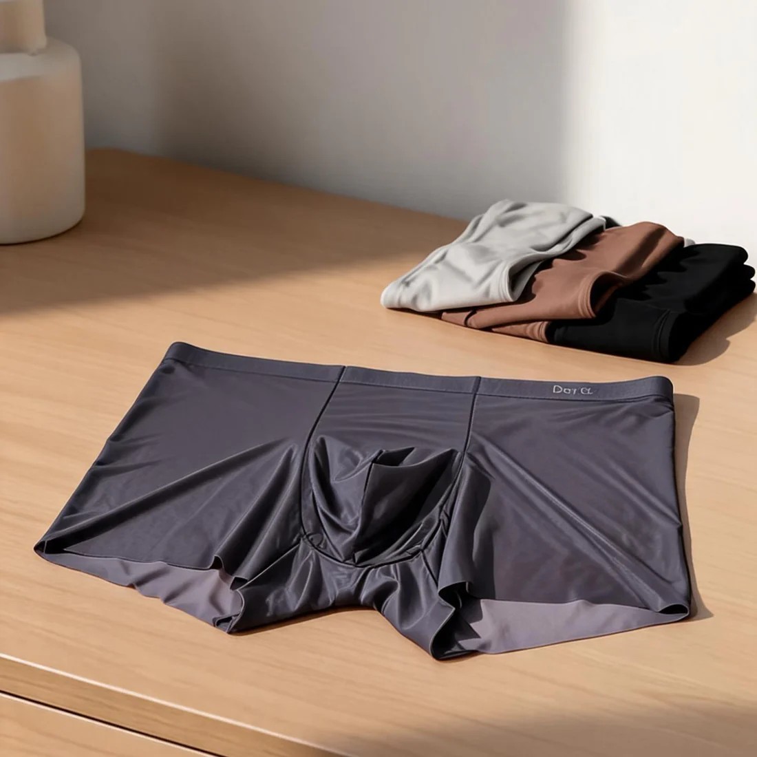 Ice Silk Boxer Briefs with Glossy Finish and Mesh Pouch Design