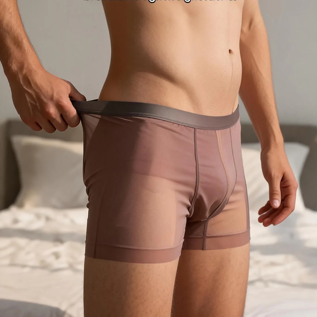 Ice Silk Boxer Briefs with Glossy Finish and Mesh Pouch Design