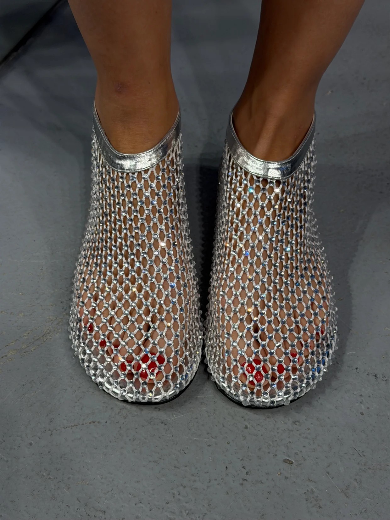 Rhinestone Mesh Flat Slip On Shoes