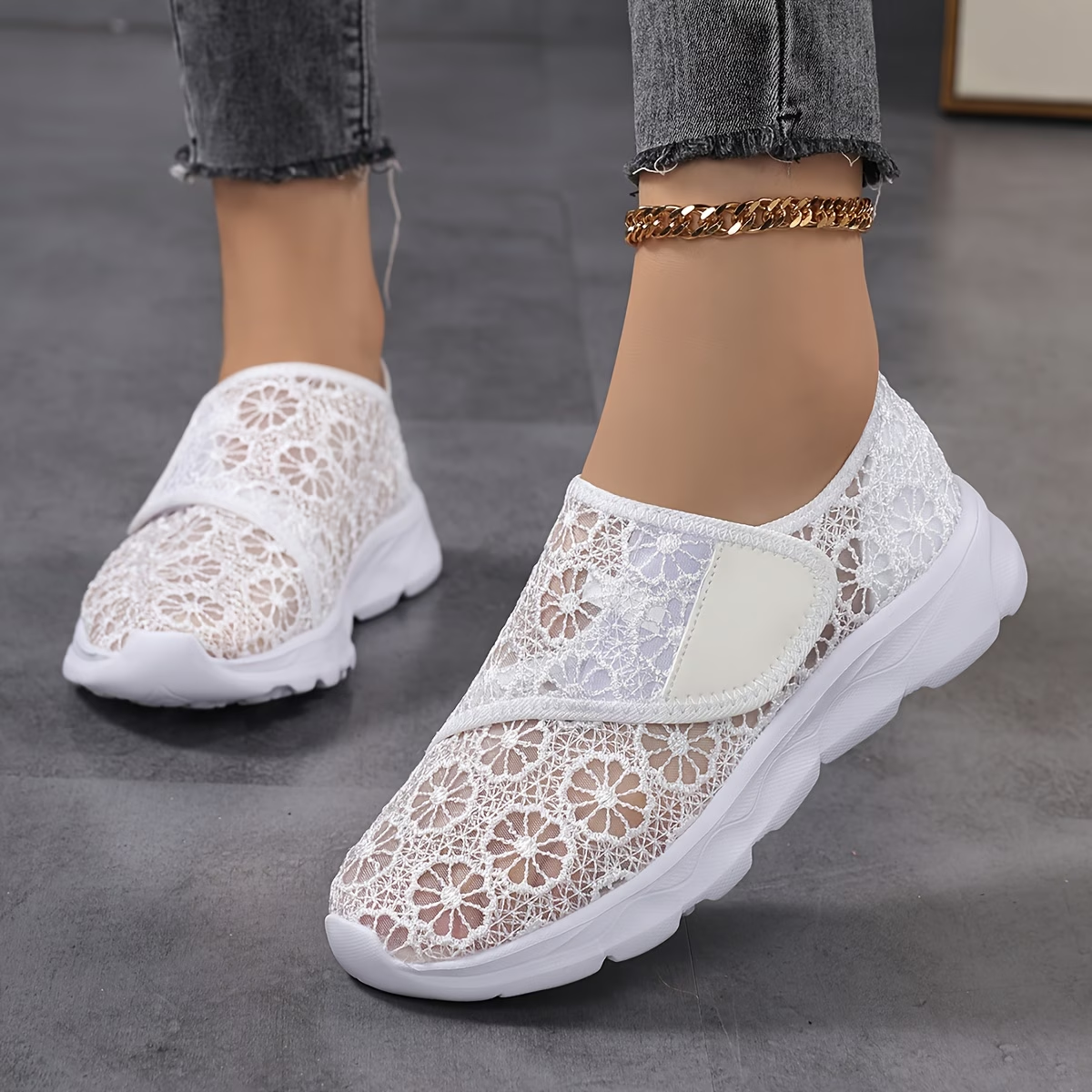 Lace Mesh Slip-On Platform Sneakers