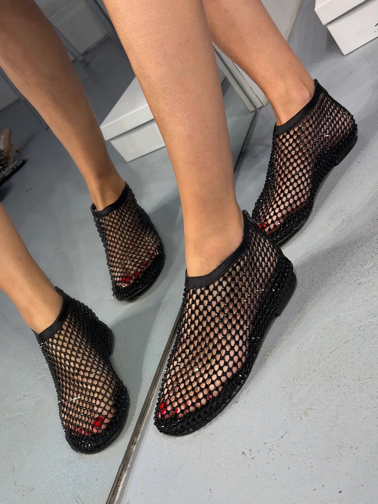 Rhinestone Mesh Flat Slip On Shoes