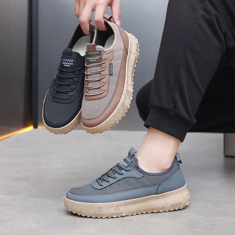 Men's Breathable Mesh Lace-Up Casual Sneakers with Thick Sole