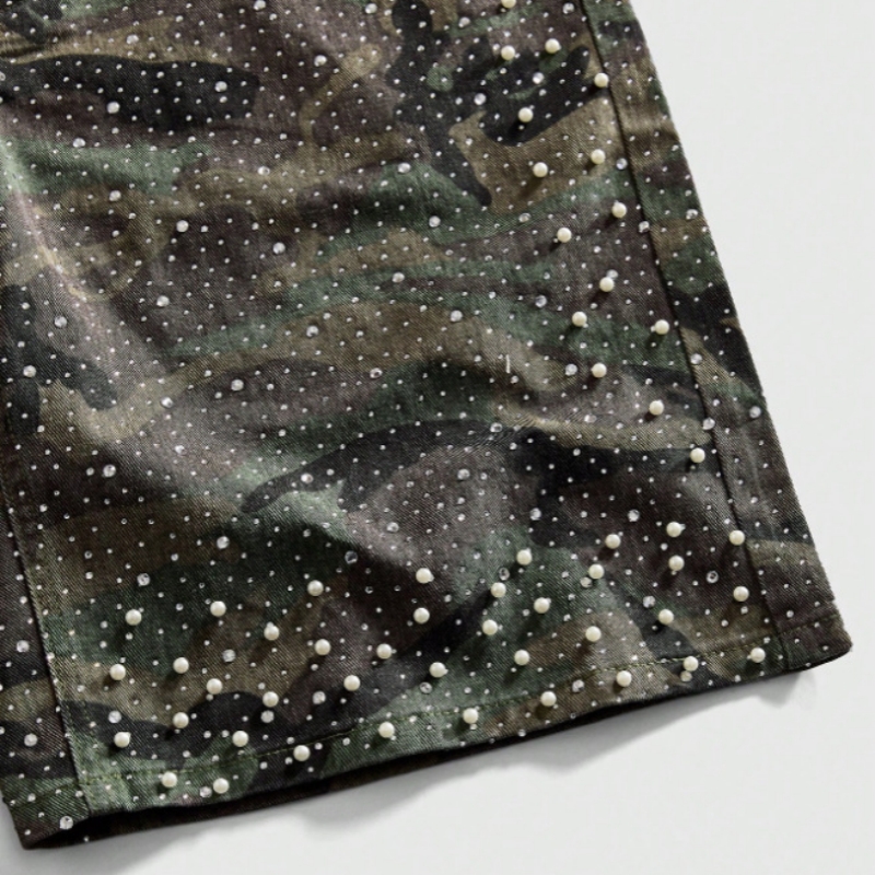 Rhinestone Camouflage Loose Fit  Shorts