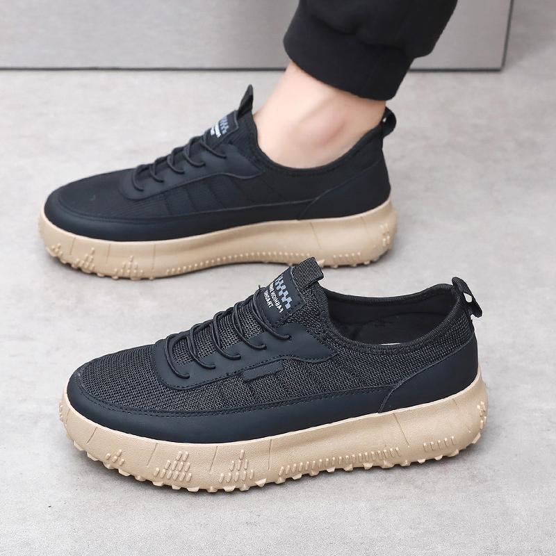 Men's Breathable Mesh Lace-Up Casual Sneakers with Thick Sole