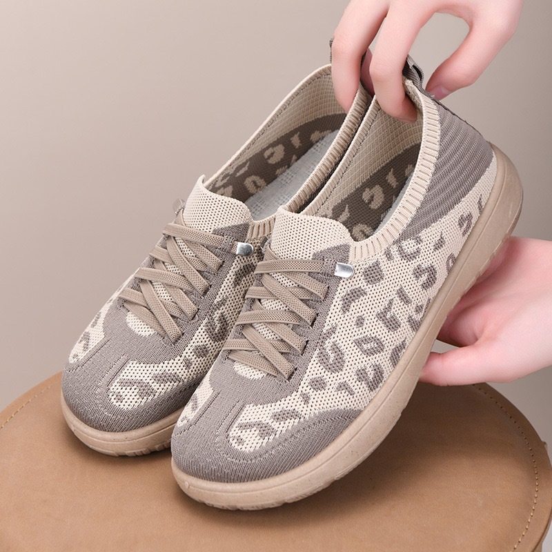 Breathable Mesh Slip On Sneakers With Leopard Print Design And Soft Sole