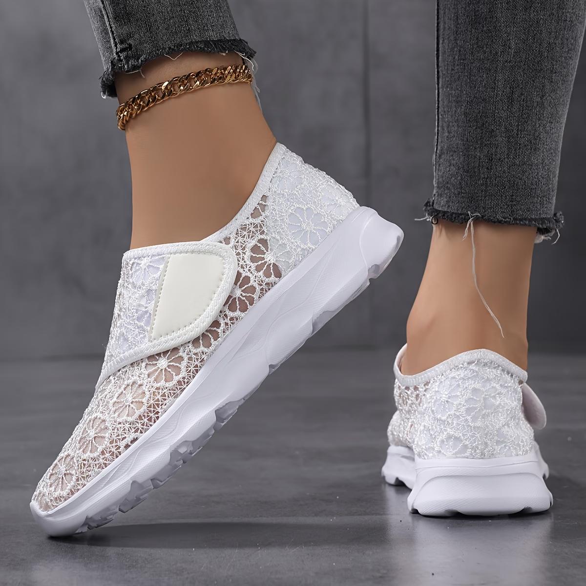 Lace Mesh Slip-On Platform Sneakers