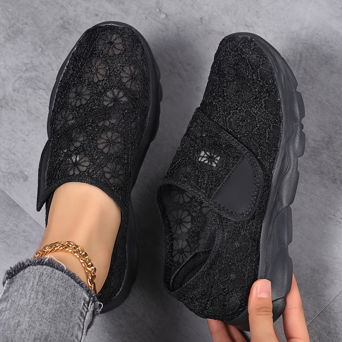 Lace Mesh Slip-On Platform Sneakers