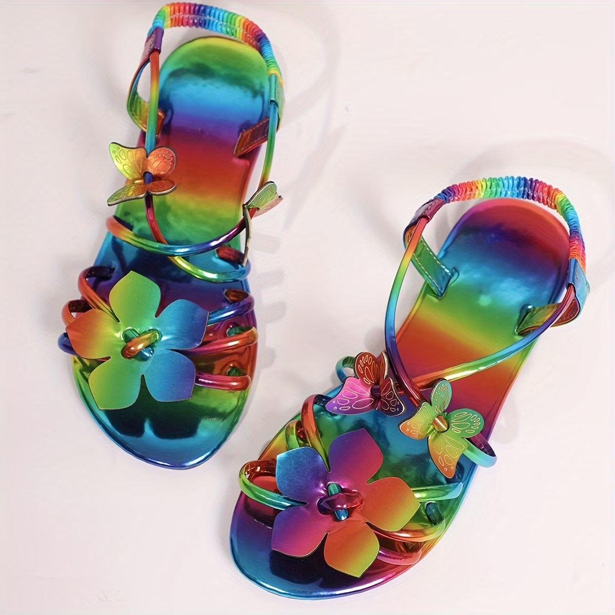 Iridescent Butterfly Applique Flat Sandals