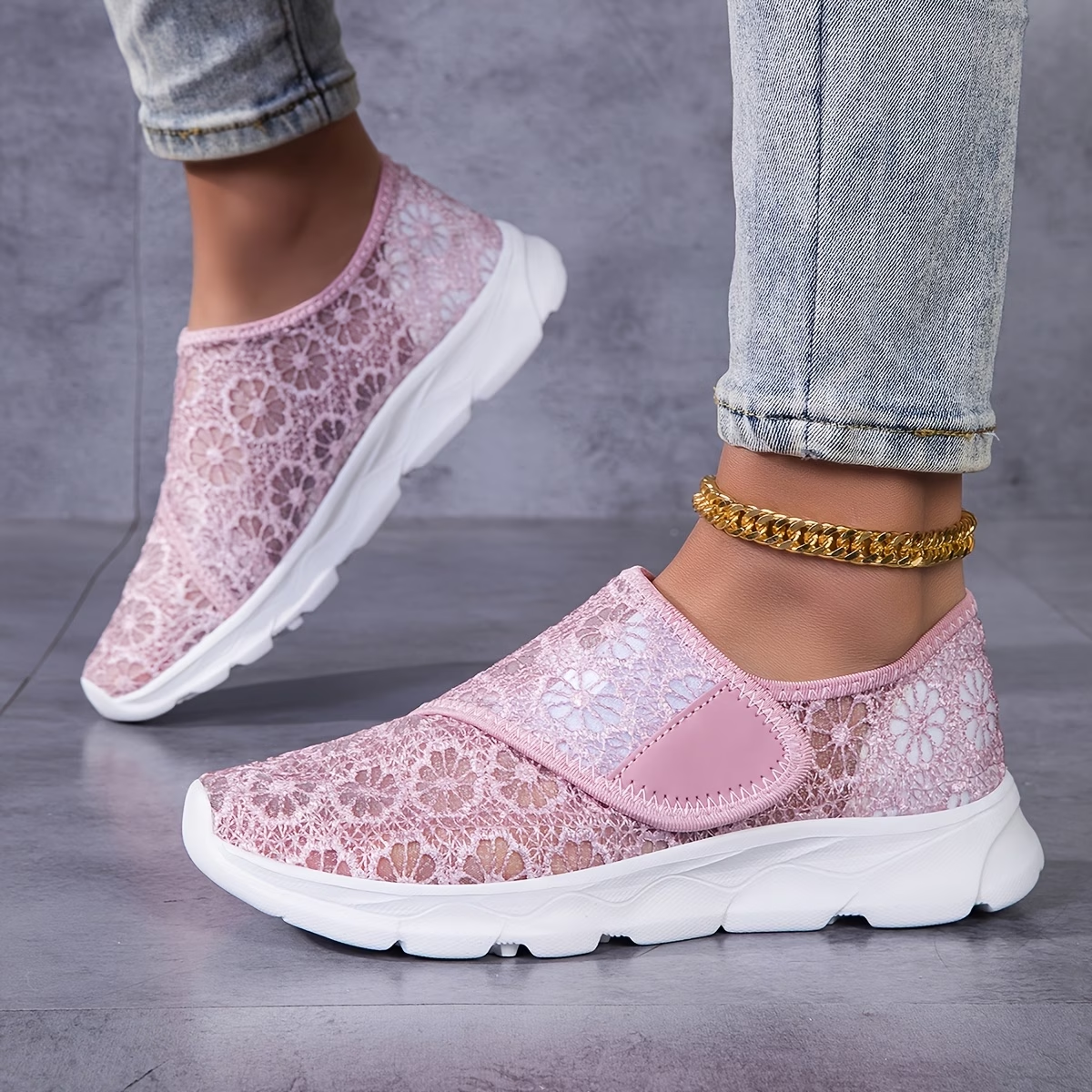 Lace Mesh Slip-On Platform Sneakers
