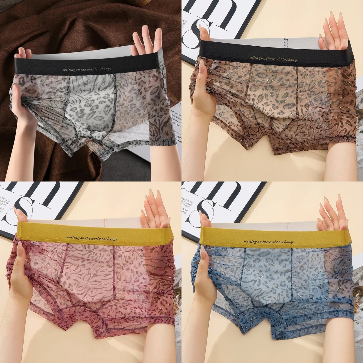 Sheer Leopard Print Boxer Briefs
