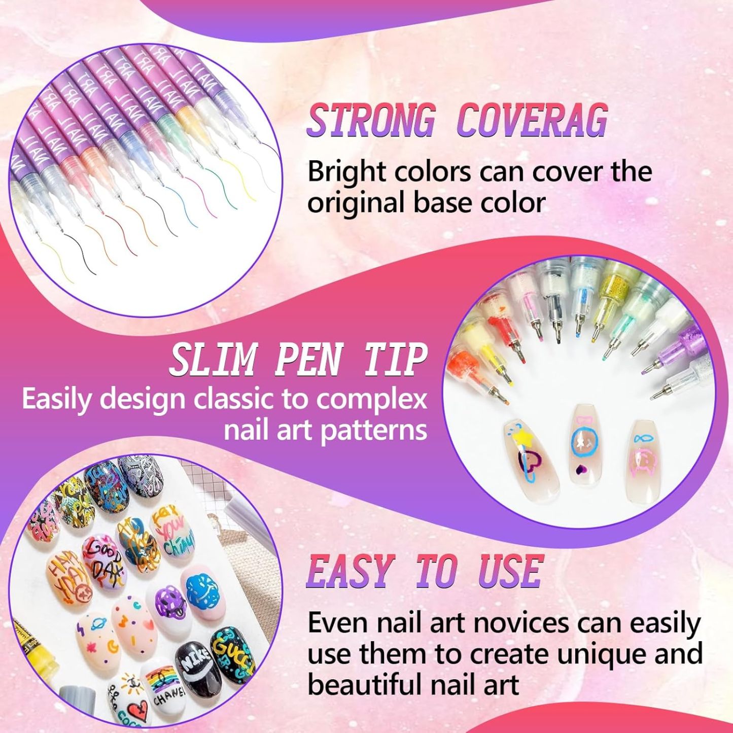 12 Colors Nail Art Pens Set, Nail Art Markers for Gel Nails, Drawing Painting Point Liner Acrylic Painted Pen Kit, Waterproof and Quick-drying Nail for DIY Nails Art Design Manicure Tools