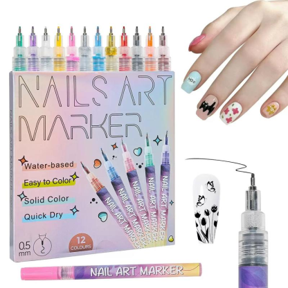 12 Colors Nail Art Pens Set, Nail Art Markers for Gel Nails, Drawing Painting Point Liner Acrylic Painted Pen Kit, Waterproof and Quick-drying Nail for DIY Nails Art Design Manicure Tools