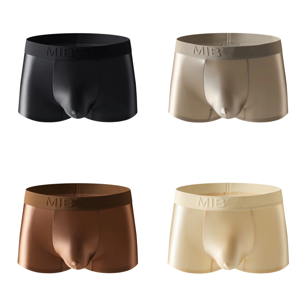 Satin Finish Boxer Briefs with Elastic Waistband and Seamless Design