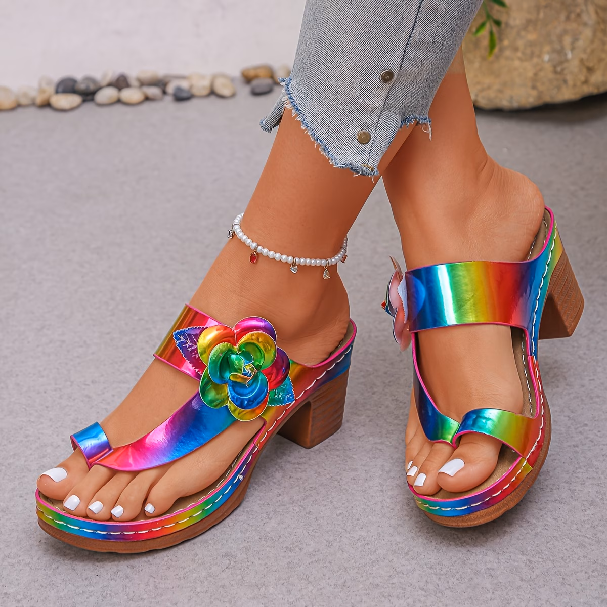 summer womens wedge heel platform high heels fashionable flip flops gradient laser color sparkling comfortable for all day wear french style vintage elegant fashionable comfortable lightweight for parties and daily wear Product details 1