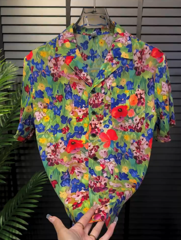 Vibrant Garden Cuban Collar Shirt