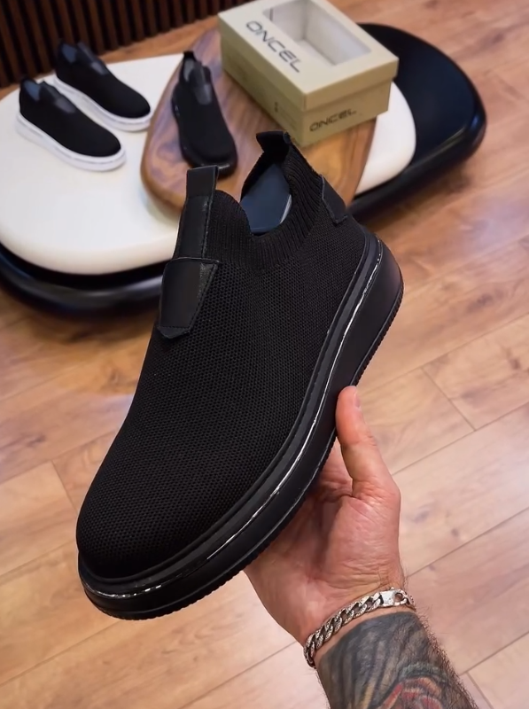 UrbanFlex All-Black Knit Slip-Ons