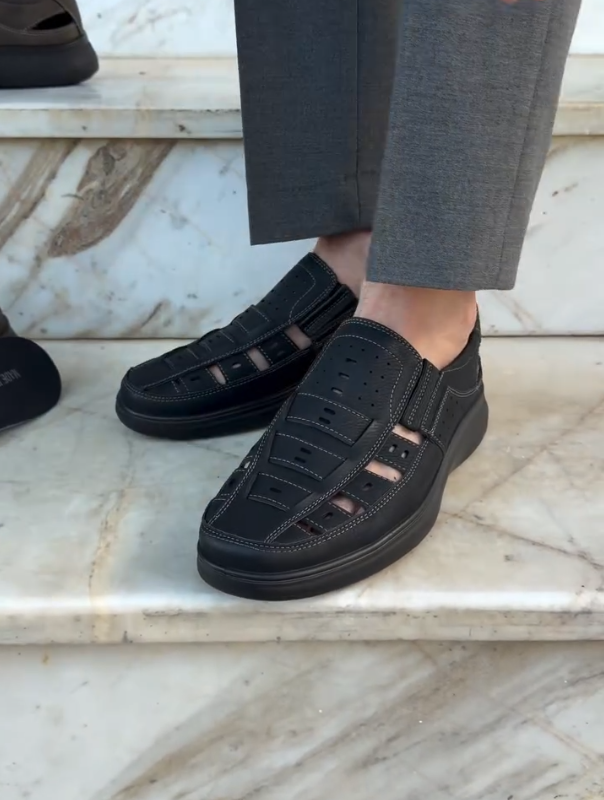Breathable Leather Slip-On Sandal