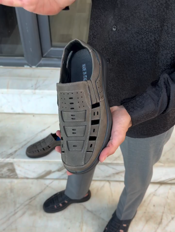 Breathable Leather Slip-On Sandal