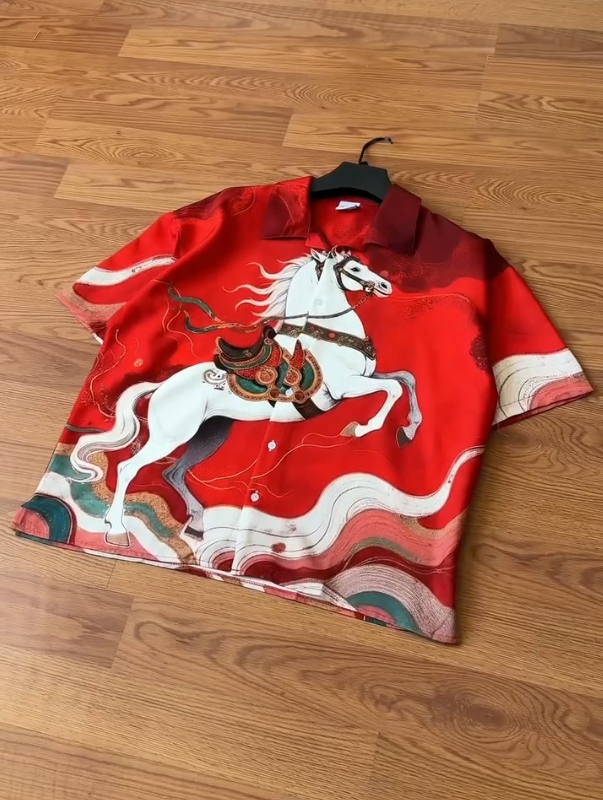 Mythical Horse Print Camp Collar Shirt Relaxed Fit