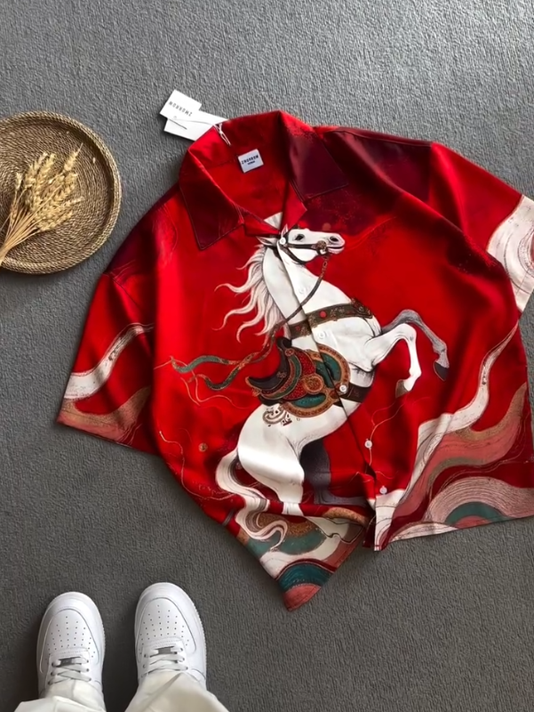 Mythical Horse Print Camp Collar Shirt Relaxed Fit