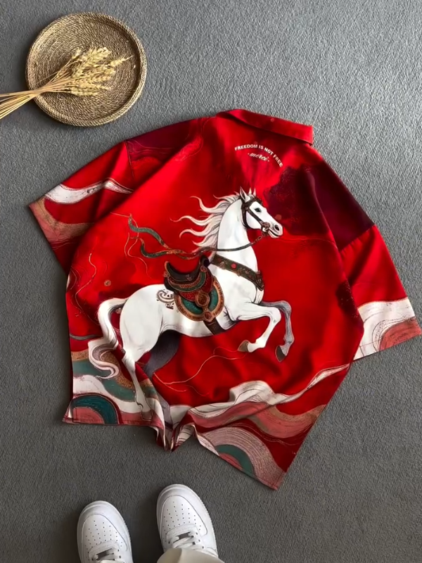 Mythical Horse Print Camp Collar Shirt Relaxed Fit