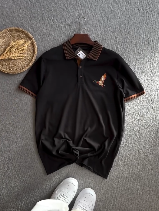Embroidered Bird Polo Shirt Contrast Collar Classic Fit