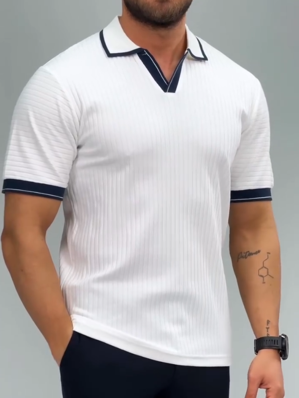 Elevated Ribbed Polo Modern Fit Timeless Detail