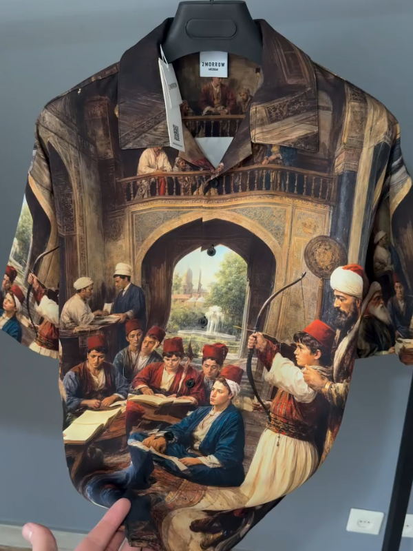 Vintage Art Print Camp Collar Shirt Relaxed Fit