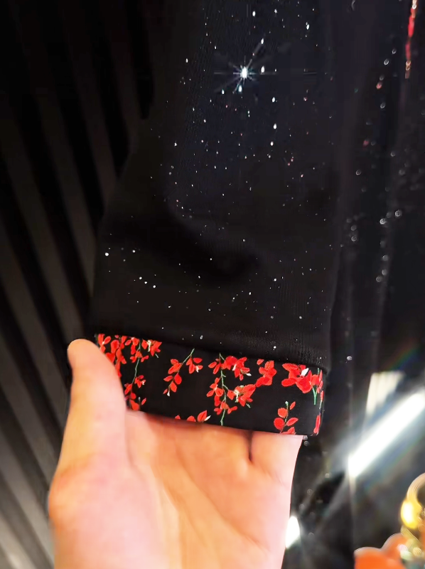Starry Night Embellished Polo Shirt Floral Collar Detail