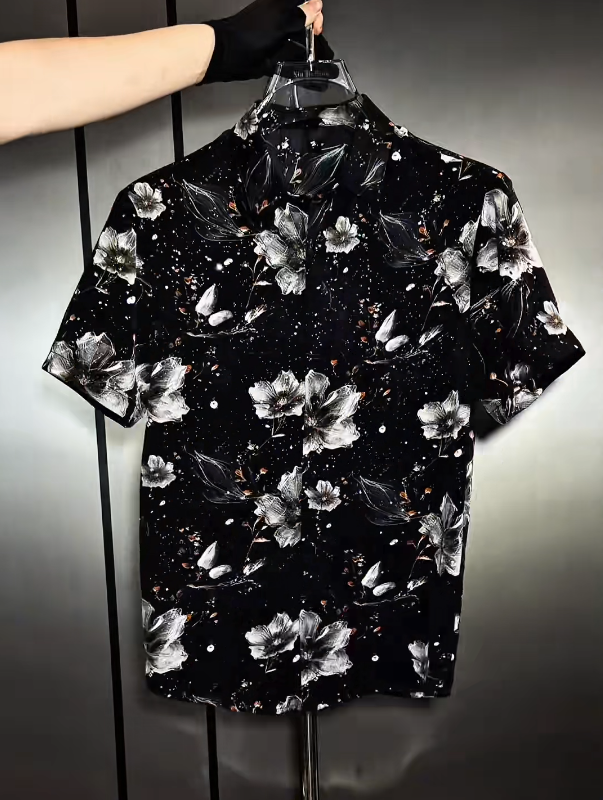 Midnight Bloom Short Sleeve Shirt Artistic Floral Print