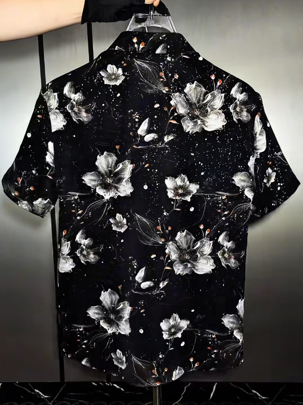 Midnight Bloom Short Sleeve Shirt Artistic Floral Print