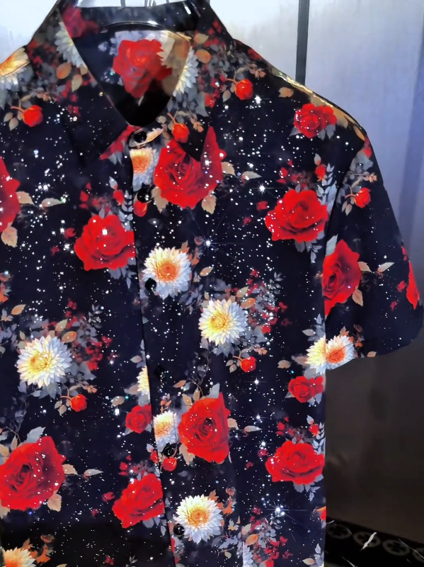 Midnight Garden Short Sleeve Shirt Bold Floral Print