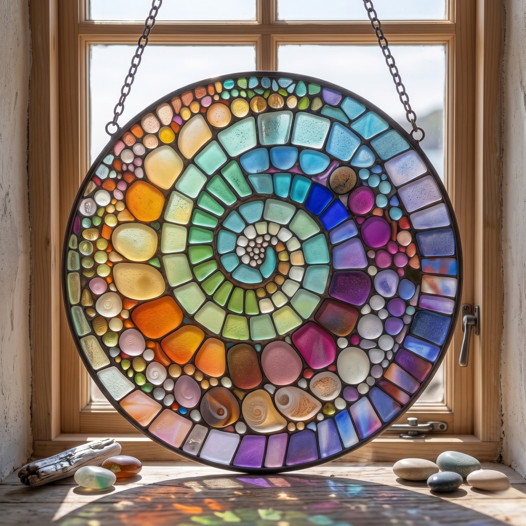 🌊 Handmade Rainbow Sea Glass Ornament Suncatcher Hanging