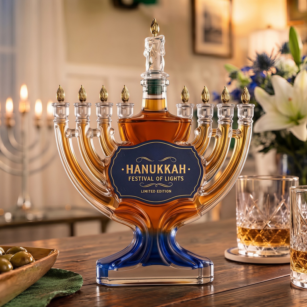 Hanukkah Menorah Shaped Glass Decanter