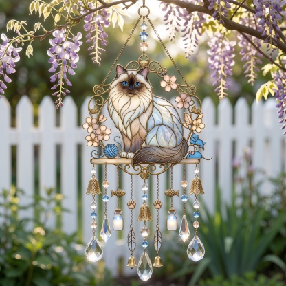 Cat Stained Glass Suncatcher Wind Chime – For Cat Lovers & Pet Owners
