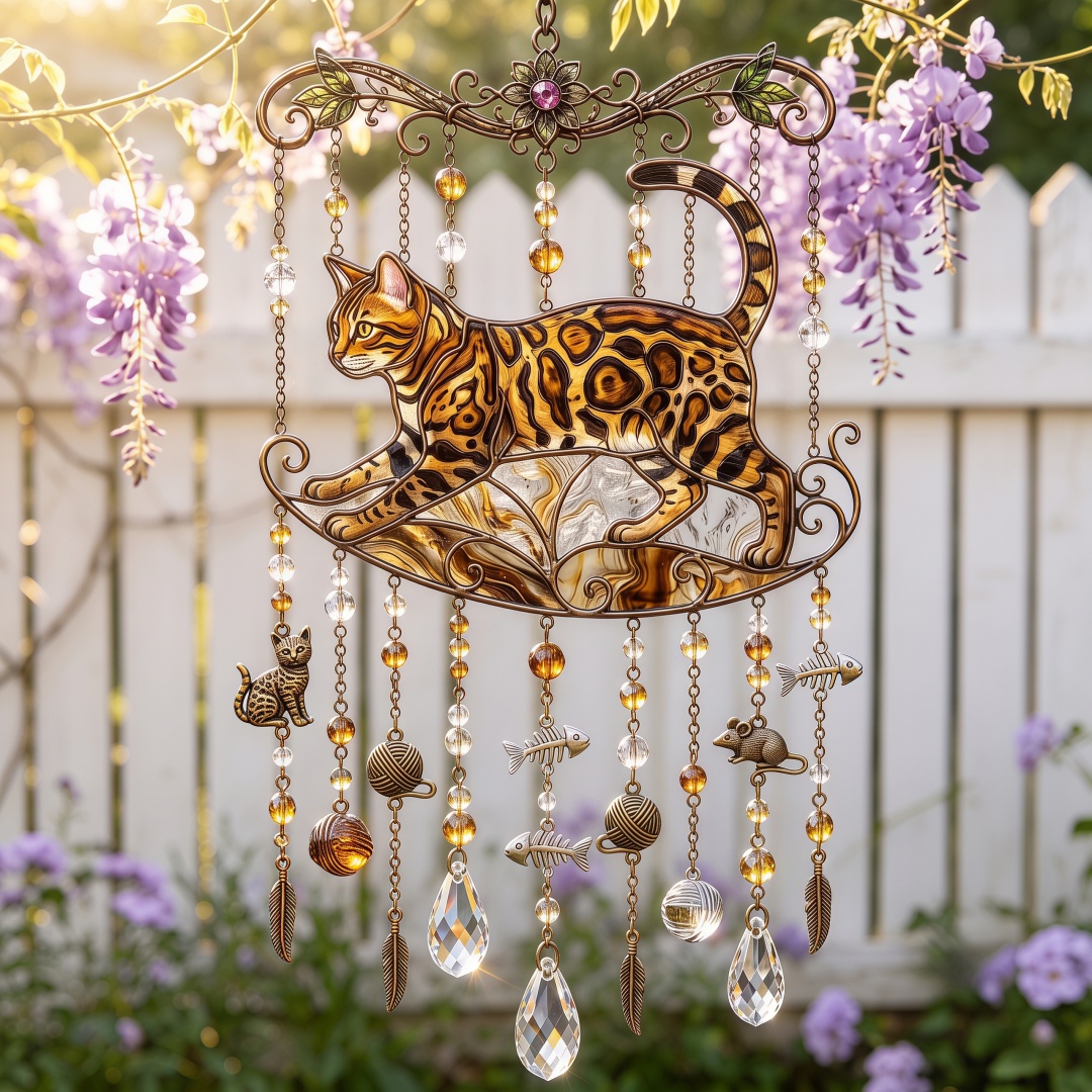 Cat Stained Glass Suncatcher Wind Chime – For Cat Lovers & Pet Owners