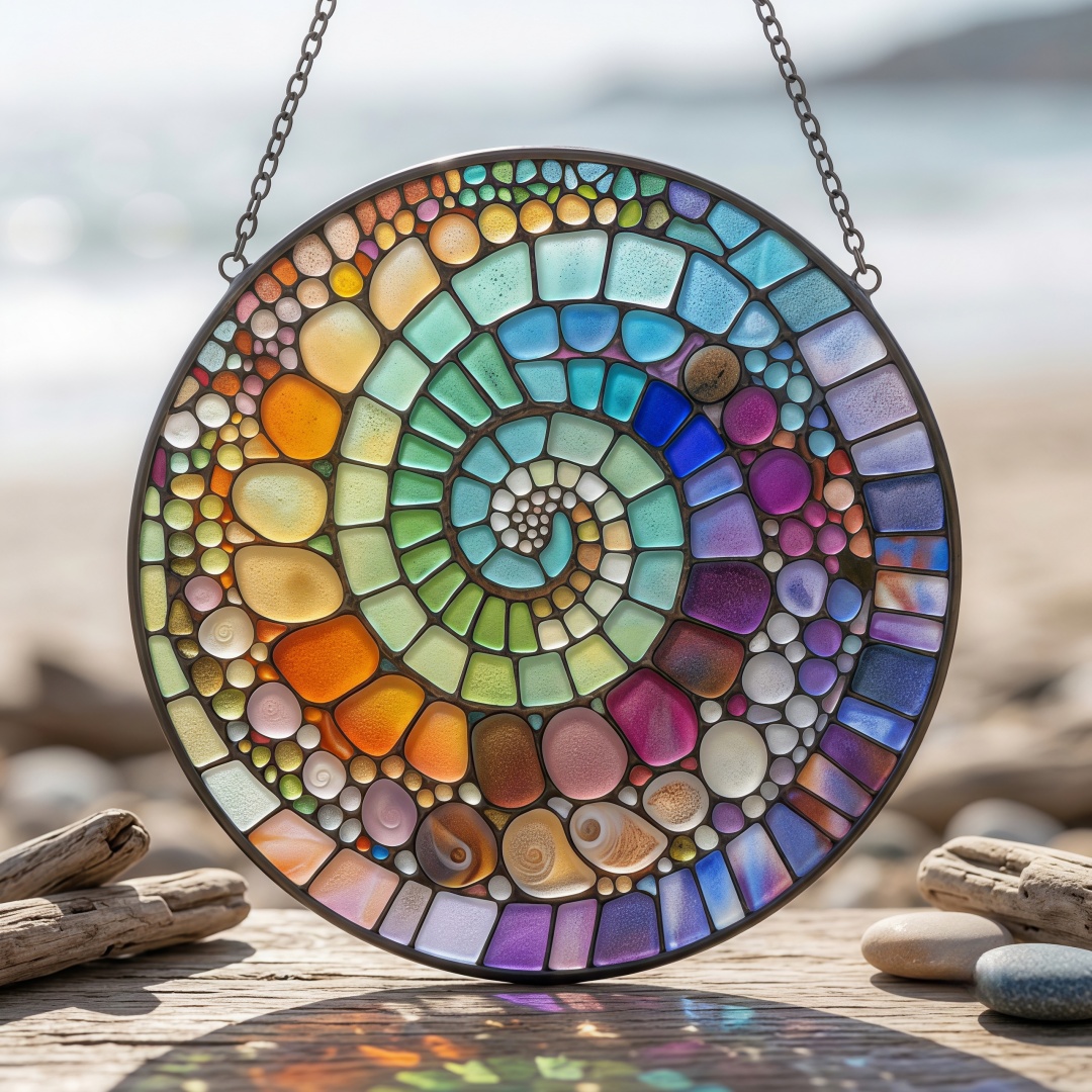 🌊 Handmade Rainbow Sea Glass Ornament Suncatcher Hanging